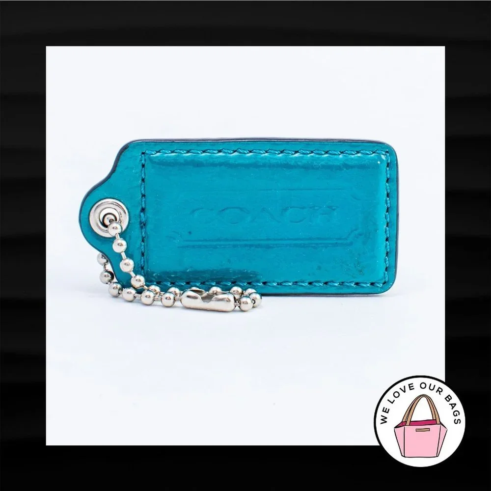 2.5" Large COACH TURQUISE TEAL BLUE PATENT LEATHER KEYFOB CHARM KEYCHAIN HANGTAG